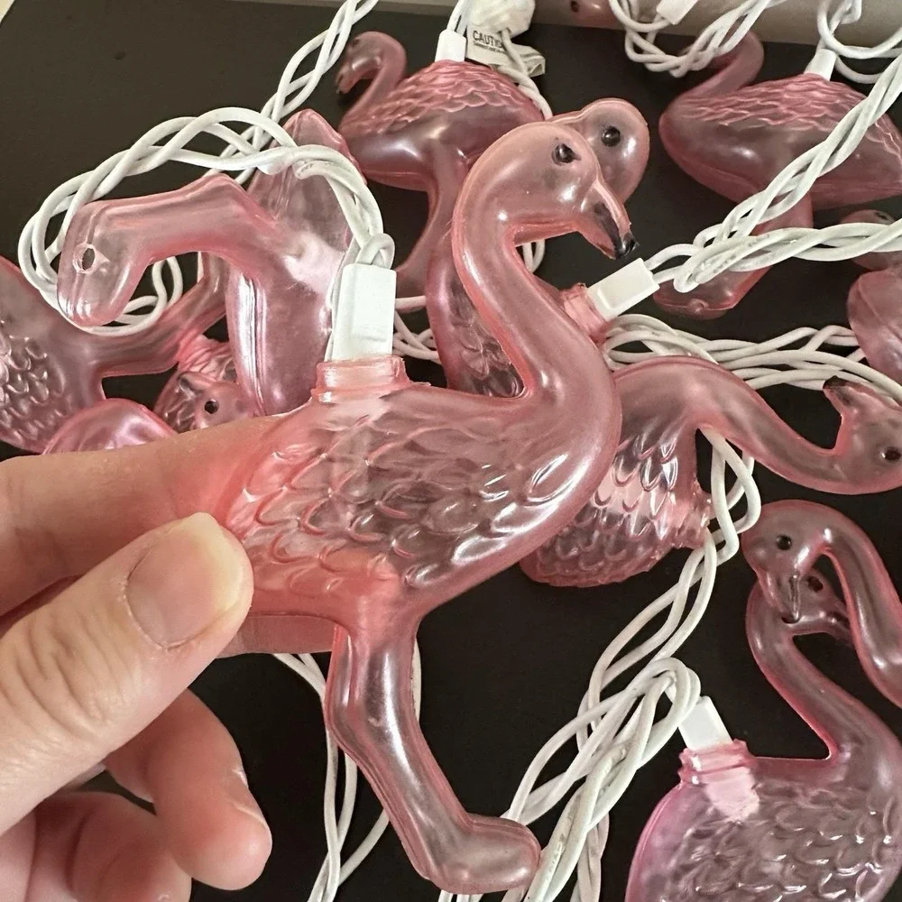 VTG 2 Strands Blow Mold 20 Flamingo String Lights Tropical Party Luau READ‎ Pink